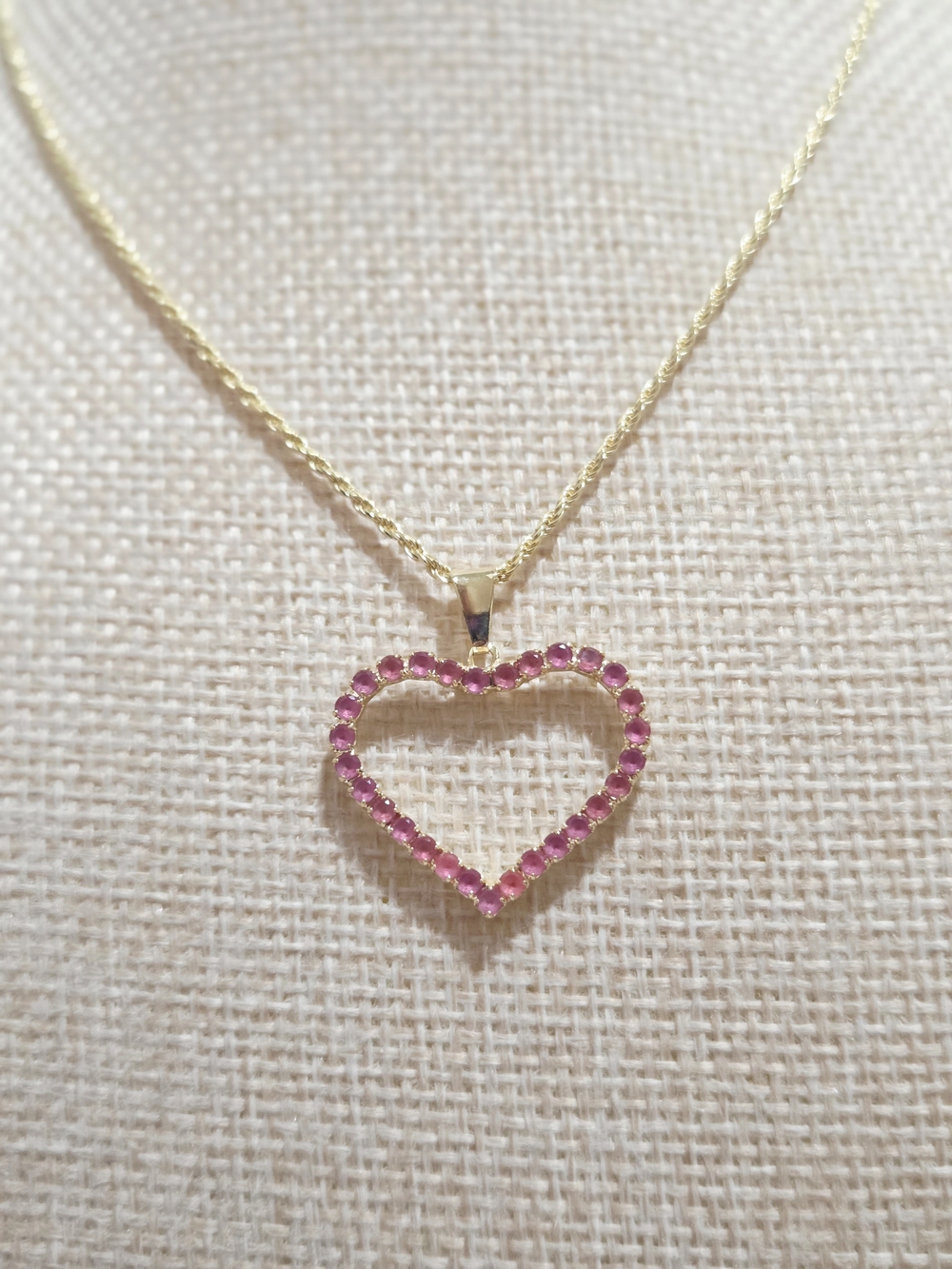 Gold Heart Pendant Necklace with Pink Gem Accents - Picture 4 of 4